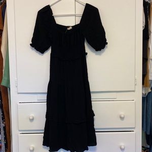 Black Ruched Puff Sleeve Dress-Size Small